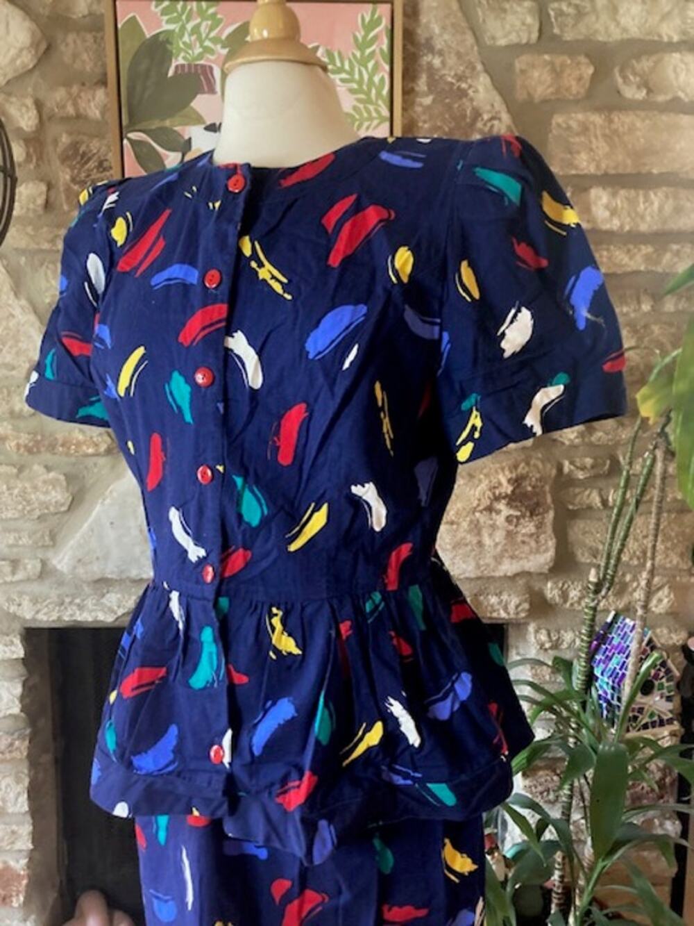 🎨 Vintage Paint Splash Peplum Dress - Christina Grant - M/L